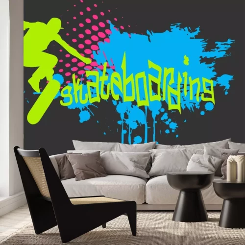 Sticker Abstracte vector achtergrond met skateboardersilhouet