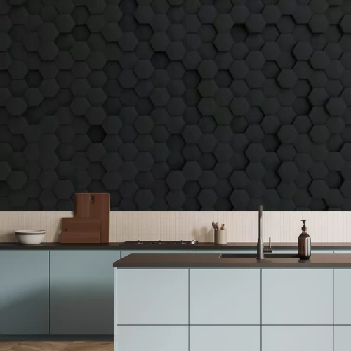 Sticker Zwarte 3D zeshoeken