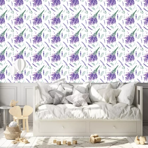 Behang seamless pattern, lavender watercolor on an isolated white background, hand drawing