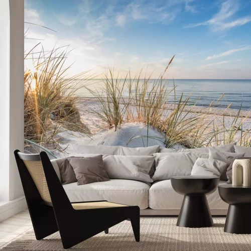Fotobehang Duinen, zand, zee en droog gras