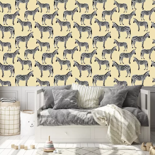 Behang Monochrome zebra op beige achtergrond