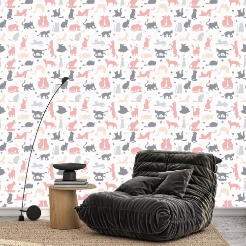 Behang Silhouetten van muizen en garen katten