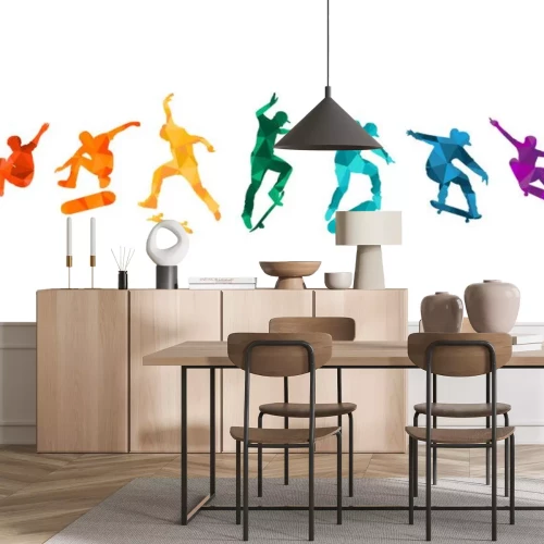 Sticker Skate people silhouettes skateboarders colorful vector illustration background extreme skateboard, skateboarding	