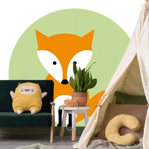 Sticker Eenvoudige illustratie van een vos op een groene achtergrond