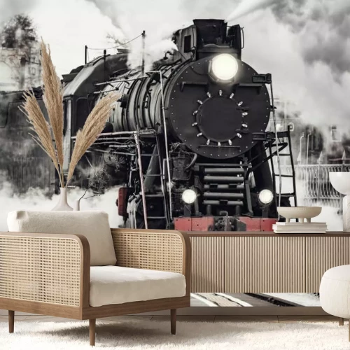 Fotobehang Een oude stoomlocomotief op het treinstation