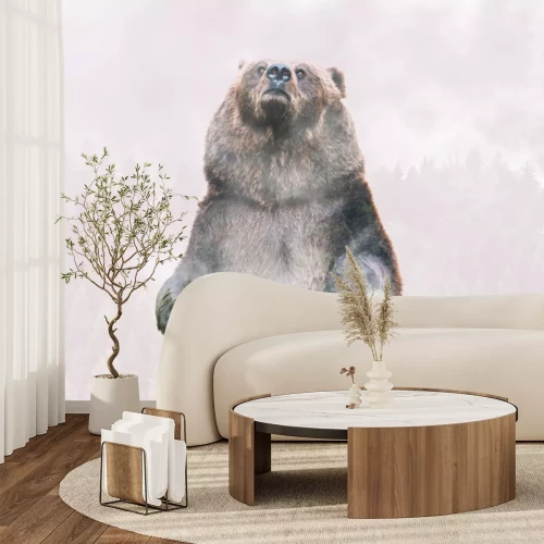 Fotobehang Grizzlybeer en boscontouren