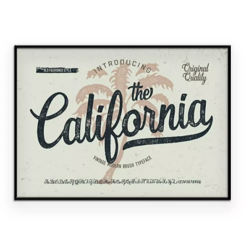 Poster "California". Vintage Brush Font. Retro Typeface. Vector Illustration.