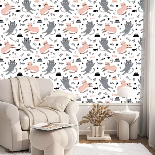 Behang Seamless background with cute cats
