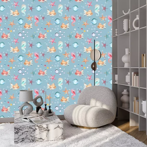 Behang Vis zeepaardje en zeester