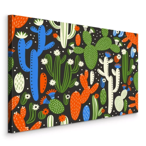 Canvas Abstracte compositie met kleurrijke cactussen