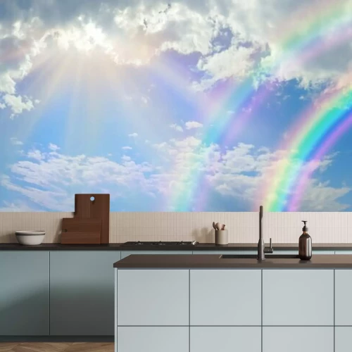 Fotobehang Wolken met een dubbele regenboog