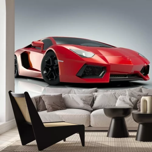Fotobehang Moderne rode sportwagen met gestroomlijnde vormen