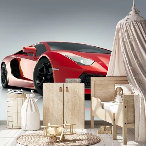 Sticker Moderne rode sportwagen met gestroomlijnde vormen