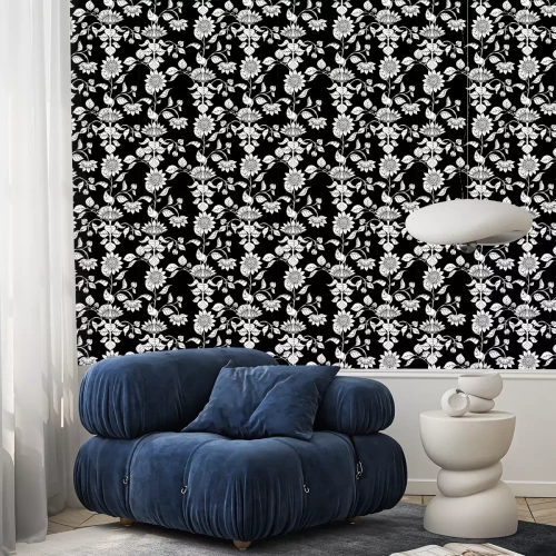 Behang Sunflower. Seamless pattern, background. Black and white graphics Vector illustration. In art nouveau style, vintage, old retro style