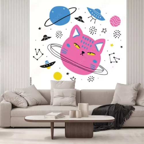 Sticker De roze kattenplaneet