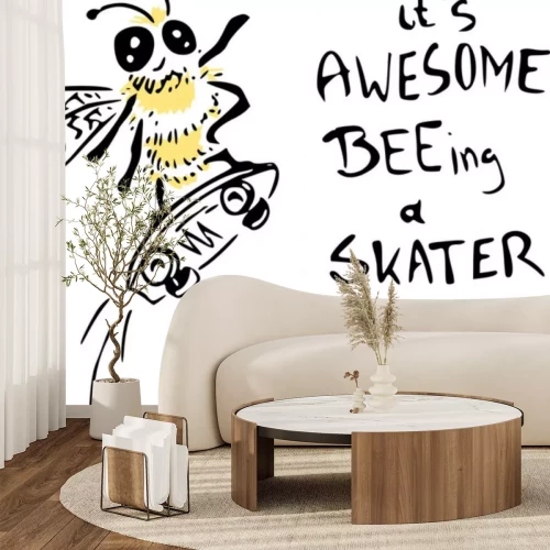 Sticker Bee skater illustration - vector drawing of a bee on a skateboard