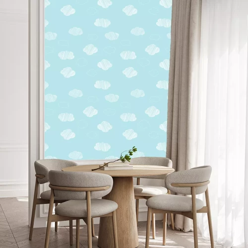Behang Pattern with hand-drawn different clouds on a blue sky background.