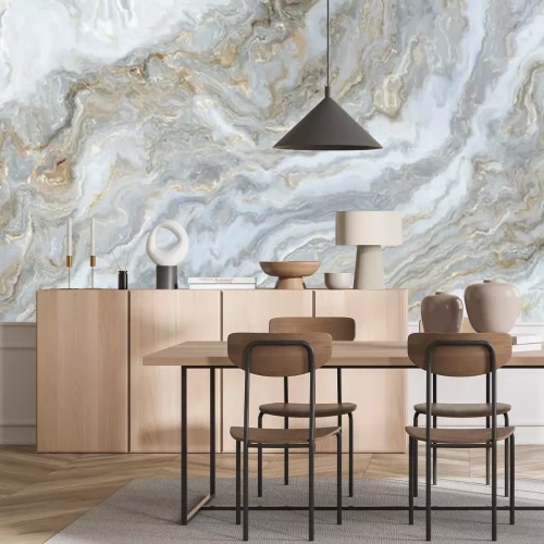 Fotobehang Beige-witte marmeren golven