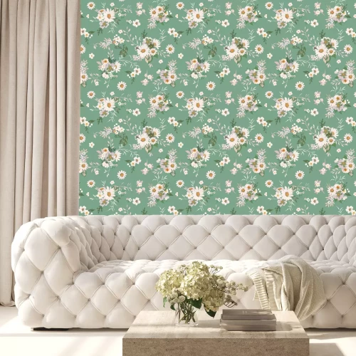 Behang Patroon met madeliefjes en planten