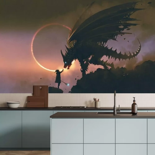 Fotobehang Fantasie man met draak