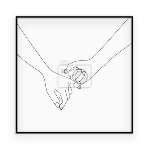 Poster Contouren van ineengevlochten handen op een witte achtergrond