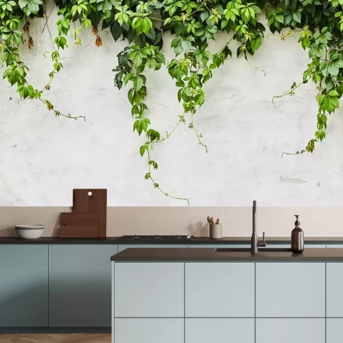 Fotobehang Groene planten kronkelend op de muur