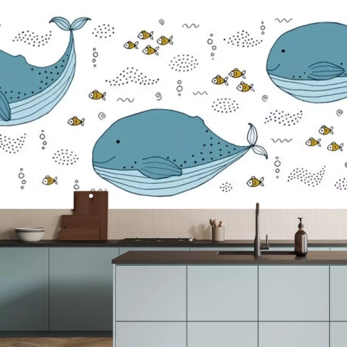 Sticker Drawing - funny whale and hand drawn elements