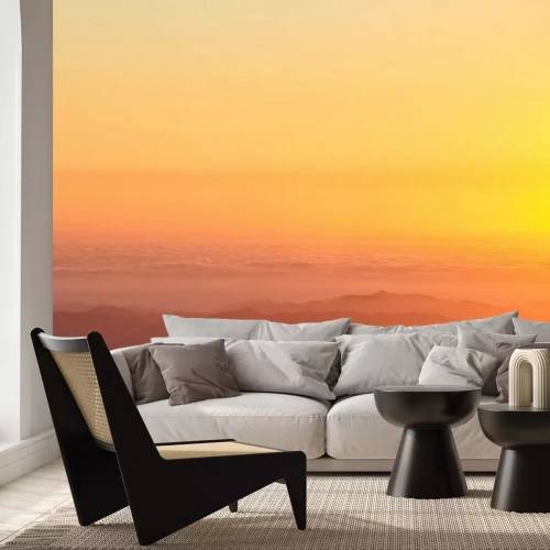 Fotobehang Oranje luchtaura bij zonsondergang