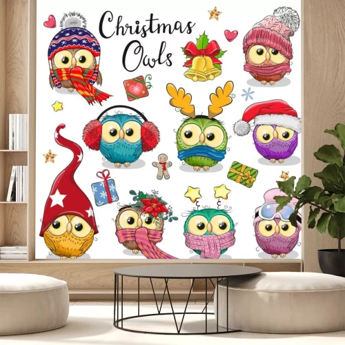 Sticker Uilen in kerstkostuums