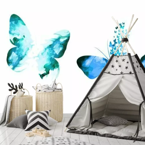 Sticker Blauwe groene abstracte vlinders moderne illustratie