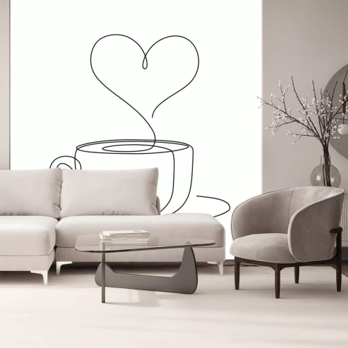 Sticker Een kopje koffie met een eenvoudige afbeelding van een hart