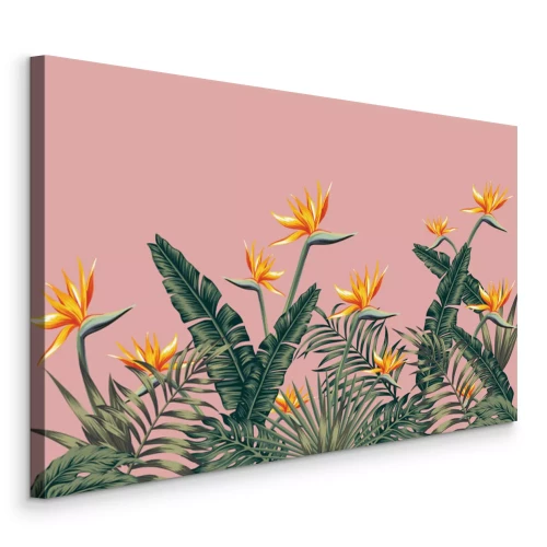 Canvas Bloeiende strelitzia&#39;s op een roze achtergrond