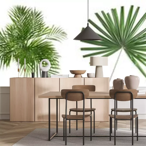 Sticker Set of green tropical leaves on white background