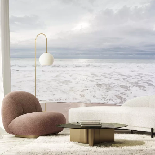 Fotobehang Ocean, sea, sand beach with black clouds on horizon. Zen picture (France-Vendée-Les Sables-d'Olonne)