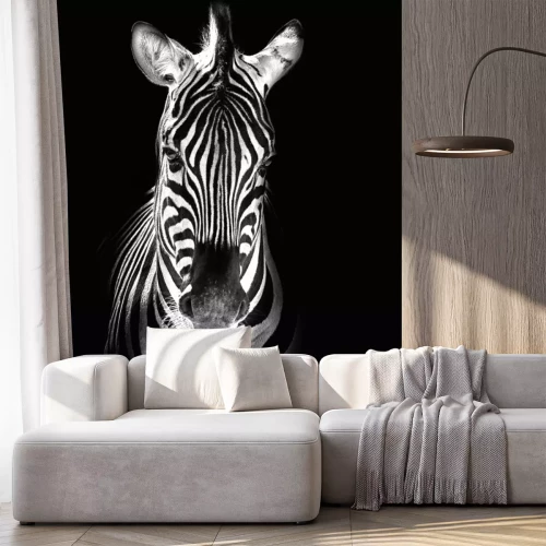 Sticker Zebra op een zwart-witfoto