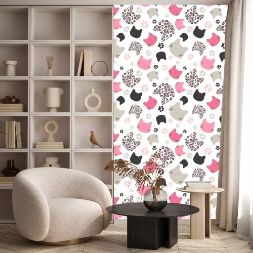 Behang Seamless vector pattern with cats heads and leopard print for kids