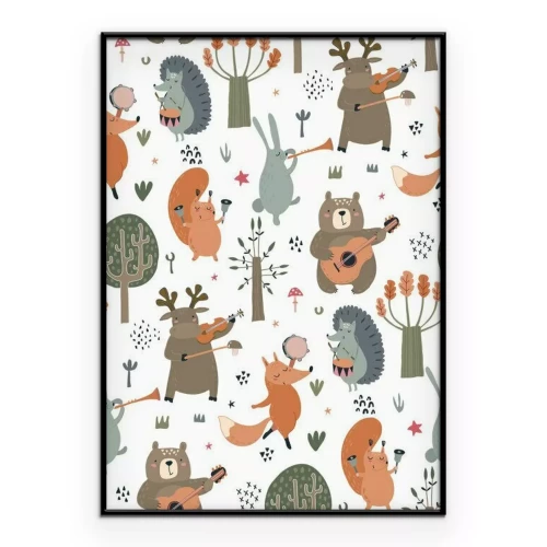 Poster Bosdieren die instrumenten bespelen