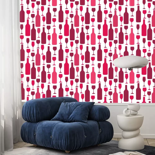 Behang Seamless background with wine bottles and glasses. Bright colors pattern for web, poster, textile, print and other design