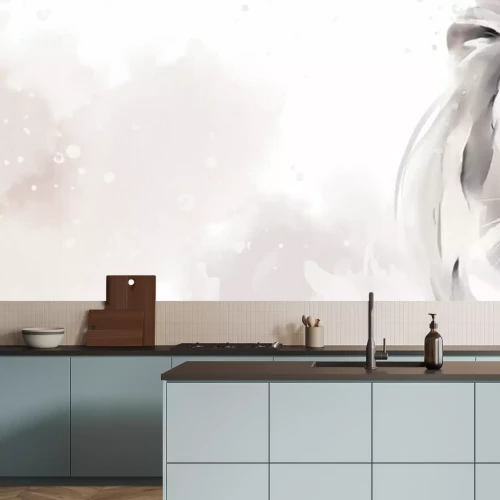 Fotobehang Leeuw op aquarel achtergrond in grijstinten