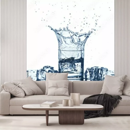 Sticker IJsblokjes opspattend water uit een glas