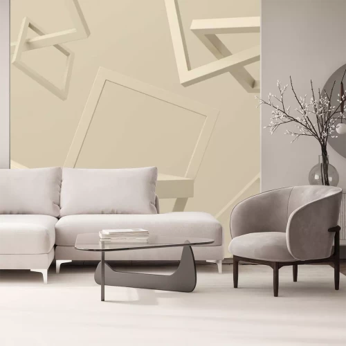 Fotobehang Abstract mock up scene minimal concept beige color with geometry shape podium background for product presentation. 3d rendering