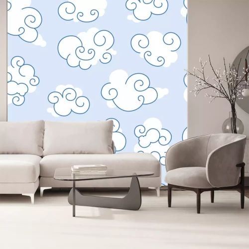 Sticker Witte wolken op lichtblauwe achtergrond