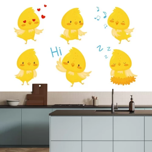 Sticker Cute Chicken Cartoon Chracters, Emotional Funny Bird in Different Situations Vector Illustration