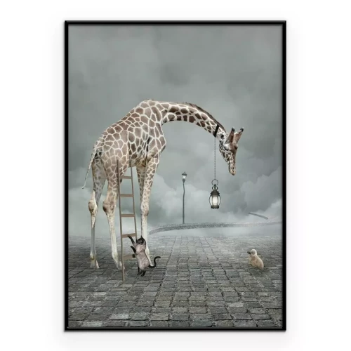 Poster Giraffe in een surrealistische compositie