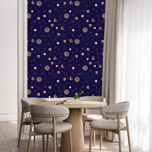 Behang Seamless pattern with Astrology and Space concept. Minimalistic objects made in the style of one line. Editable vector illustration.