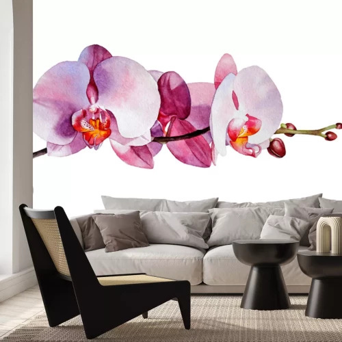 Sticker Roze tak met orchideeënbloemen