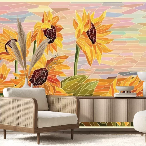 Fotobehang Mozaïek van zonnebloemen