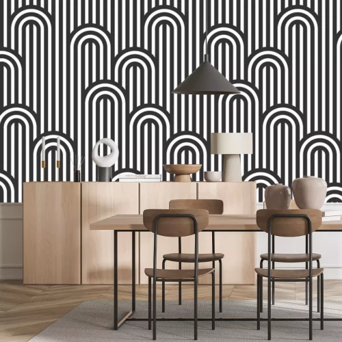 Fotobehang Seamless pattern with twisted lines, vector linear tiling background, stripy weaving, optical maze, twisted stripes. Black and white design.