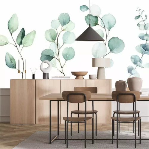 Fotobehang Eucalyptus planten geschilderd in aquarel