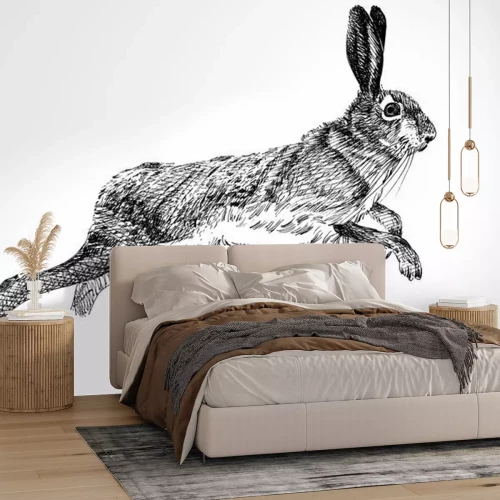 Sticker Lopende konijn zwart-wit schets
